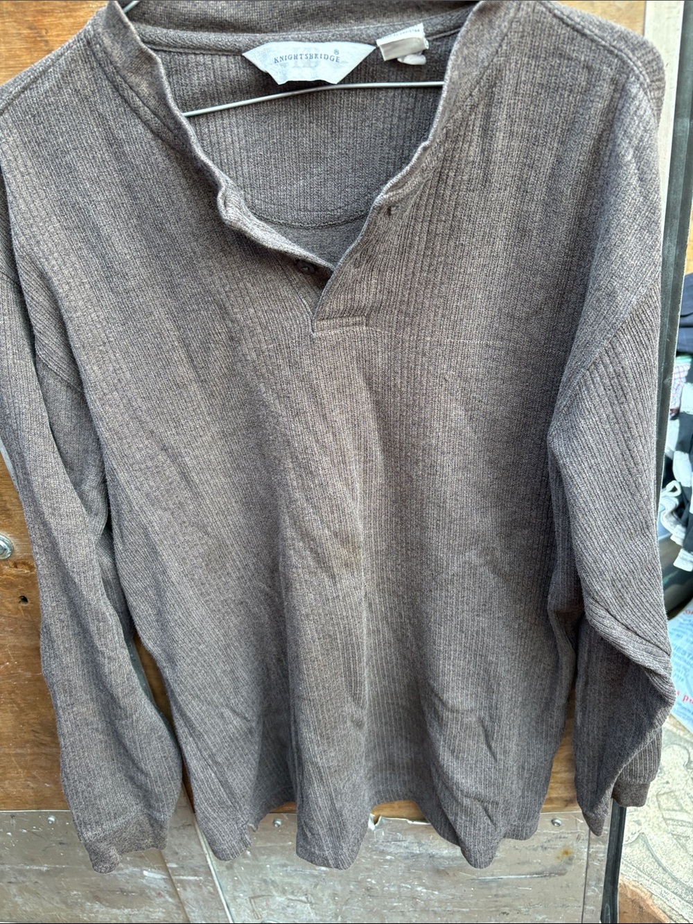 Johnston & Murphy Heathered Brown Ribbed Henley Sweater